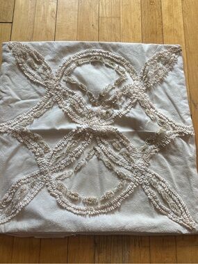 Decorative Cream Loop-Embroidered Throw Pillow Cover